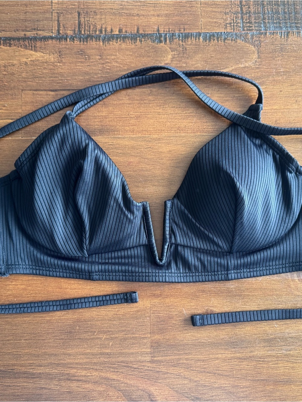 Shade & Shore Black Ribbed Triangle Bikini Top